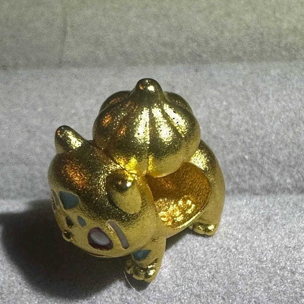 24K Gold Filled Pokemon Bulbasaur Charm Bead Pendant Anime Kawaii Pocket Monster